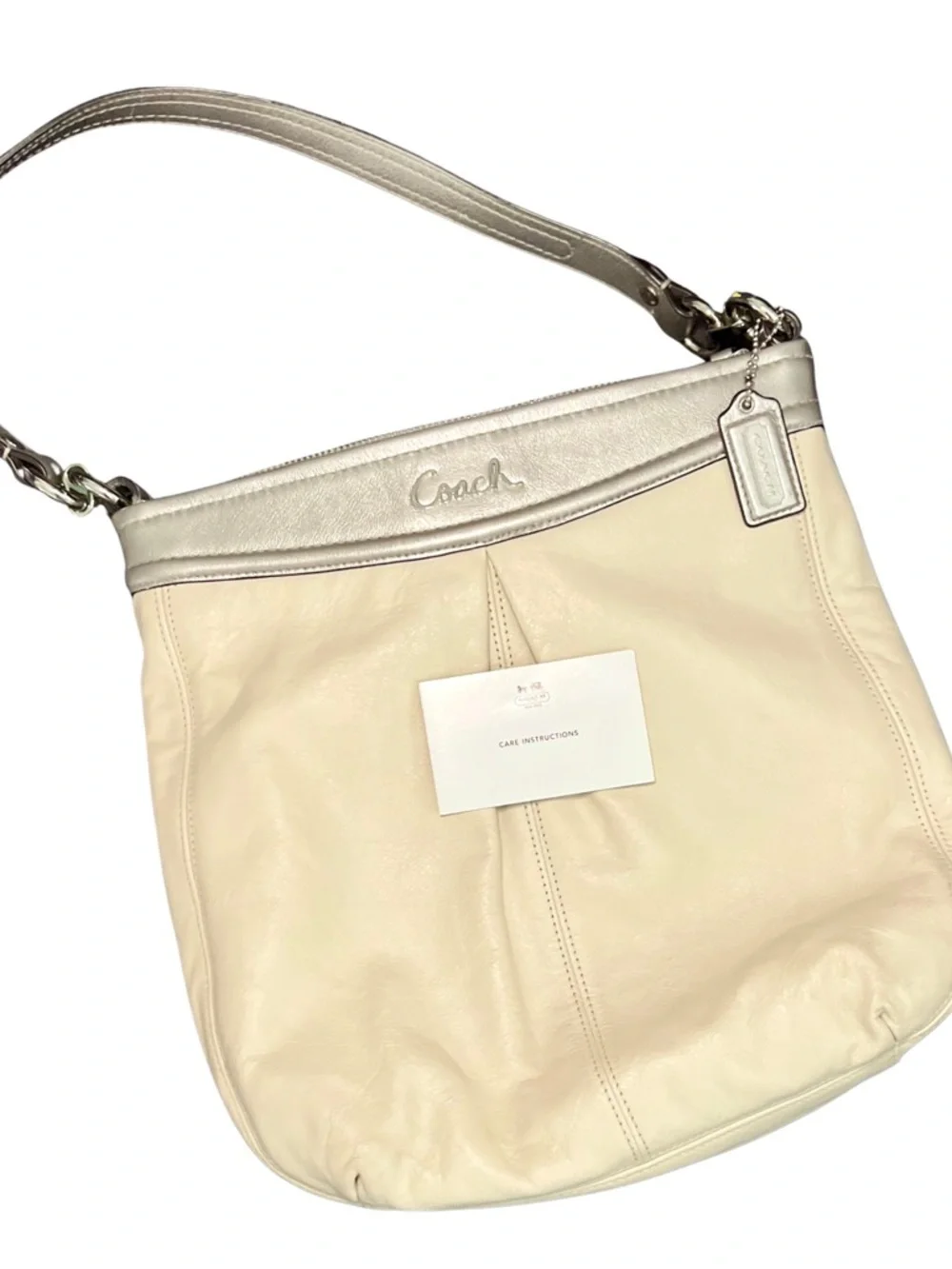 Coach Cream Leather Shoulder Bag Pink Satin Lining